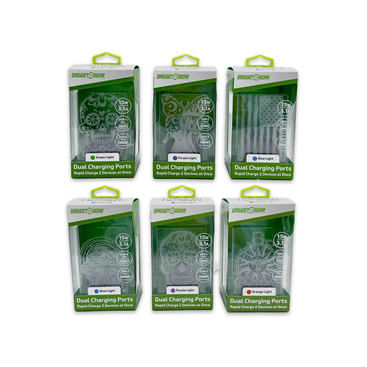 Car Charger DC Dual Port USB / USB-C with Illuminating Effects - 6 Pieces Per Retail Ready Display 25272 GADGET GEAR