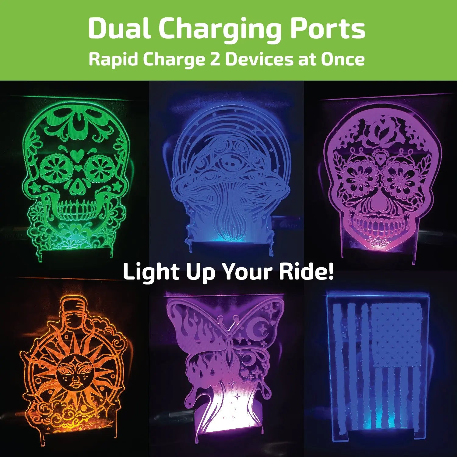Car Charger DC Dual Port USB / USB-C with Illuminating Effects - 6 Pieces Per Retail Ready Display 25272 GADGET GEAR