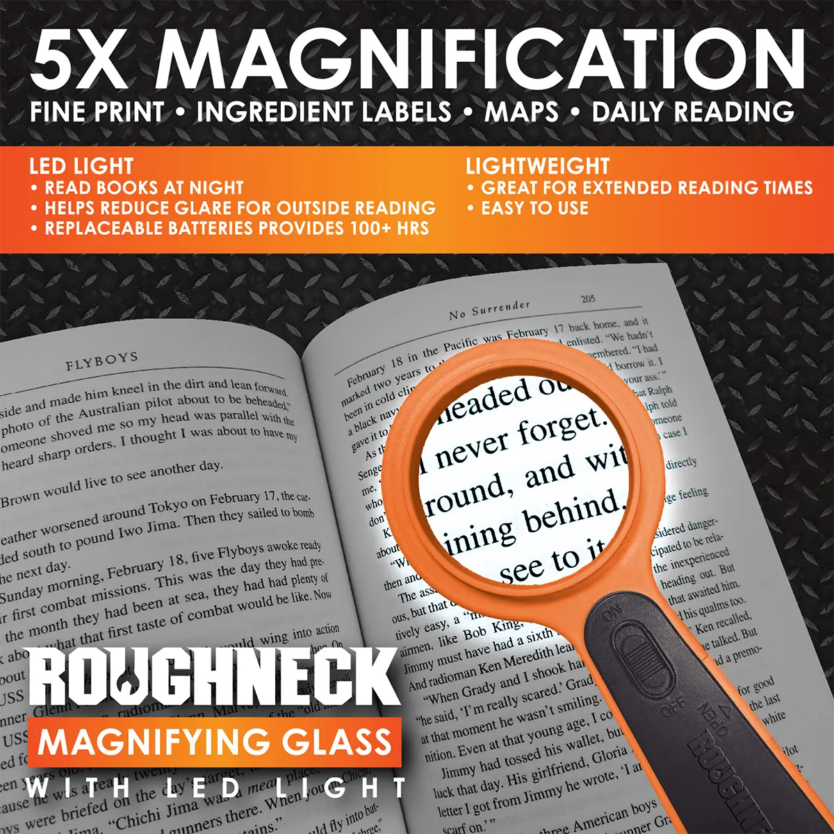 Roughneck Magnifying Glass with LED Light - 6 Pieces Per Retail Ready Display 25273 ROUGHNECK