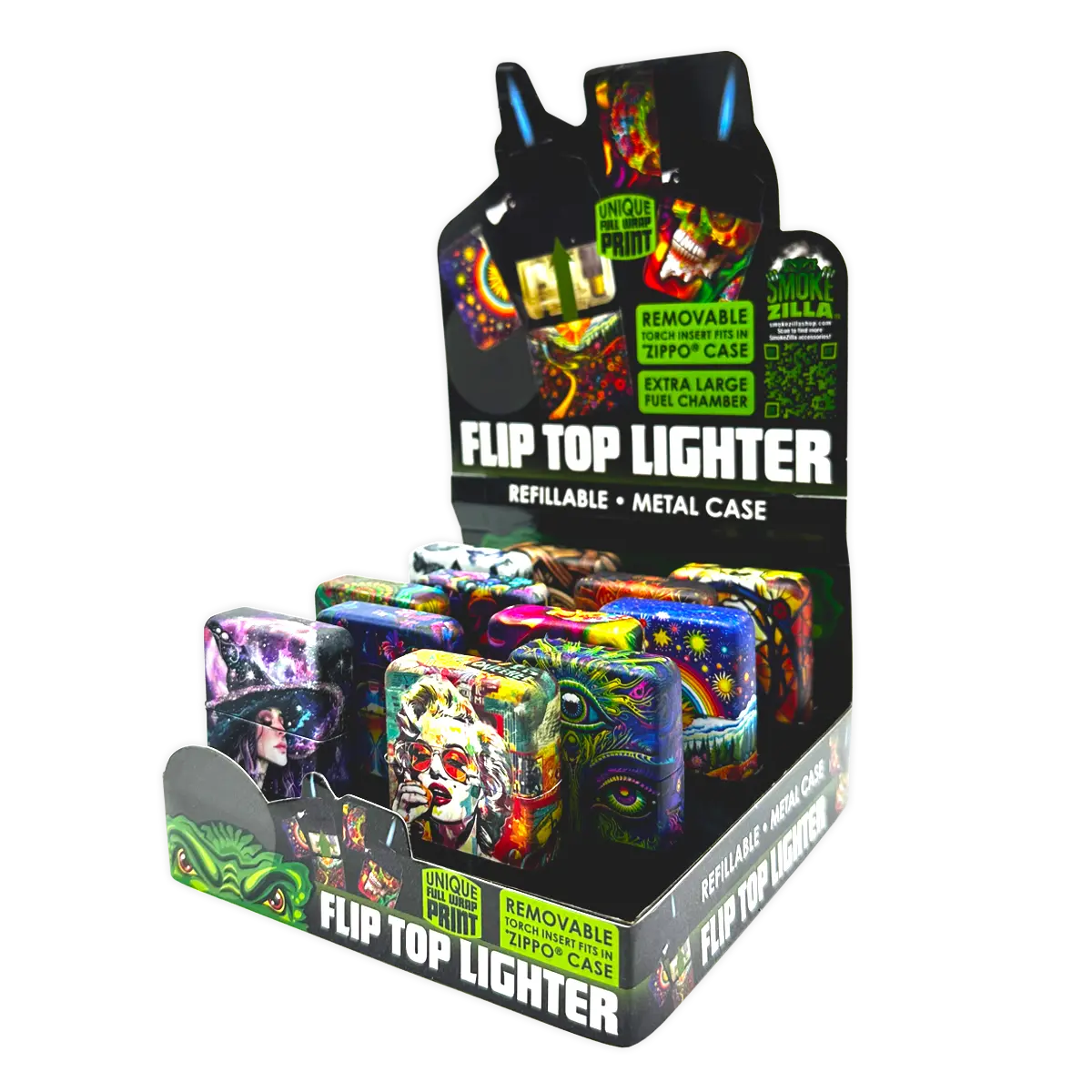 Metal Flip Top Lighter - 12 Pieces Per Retail Ready Display 25281 SMOKEZILLA