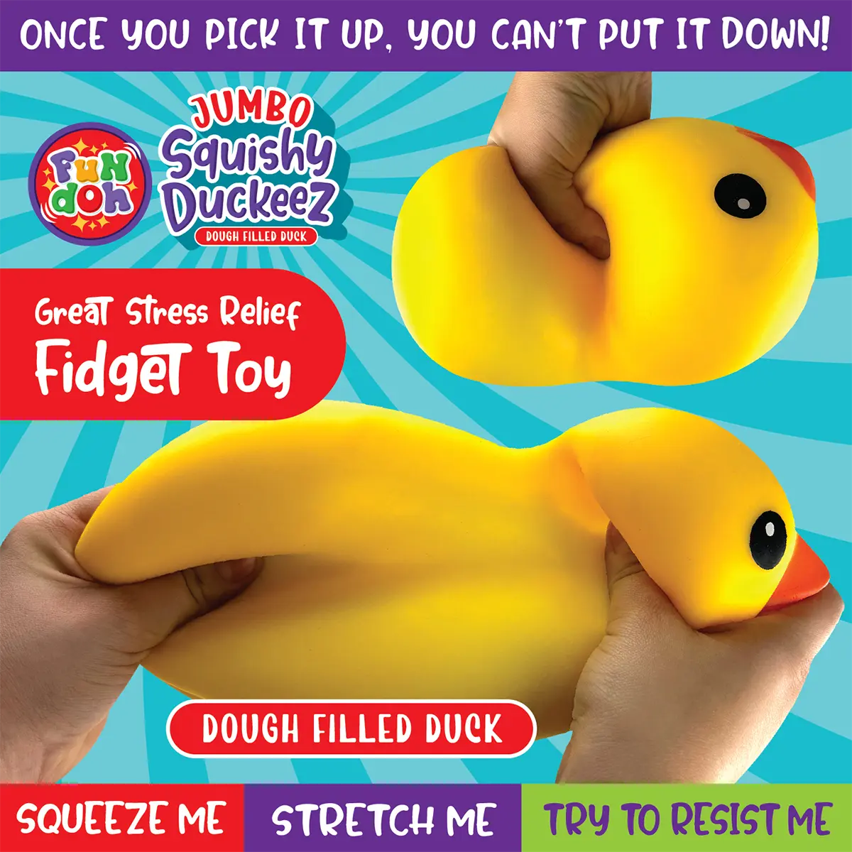 Fun Doh Jumbo Squishy Duckeez - 4 Pieces Per Retail Ready Display 25291 KIPP BROTHERS