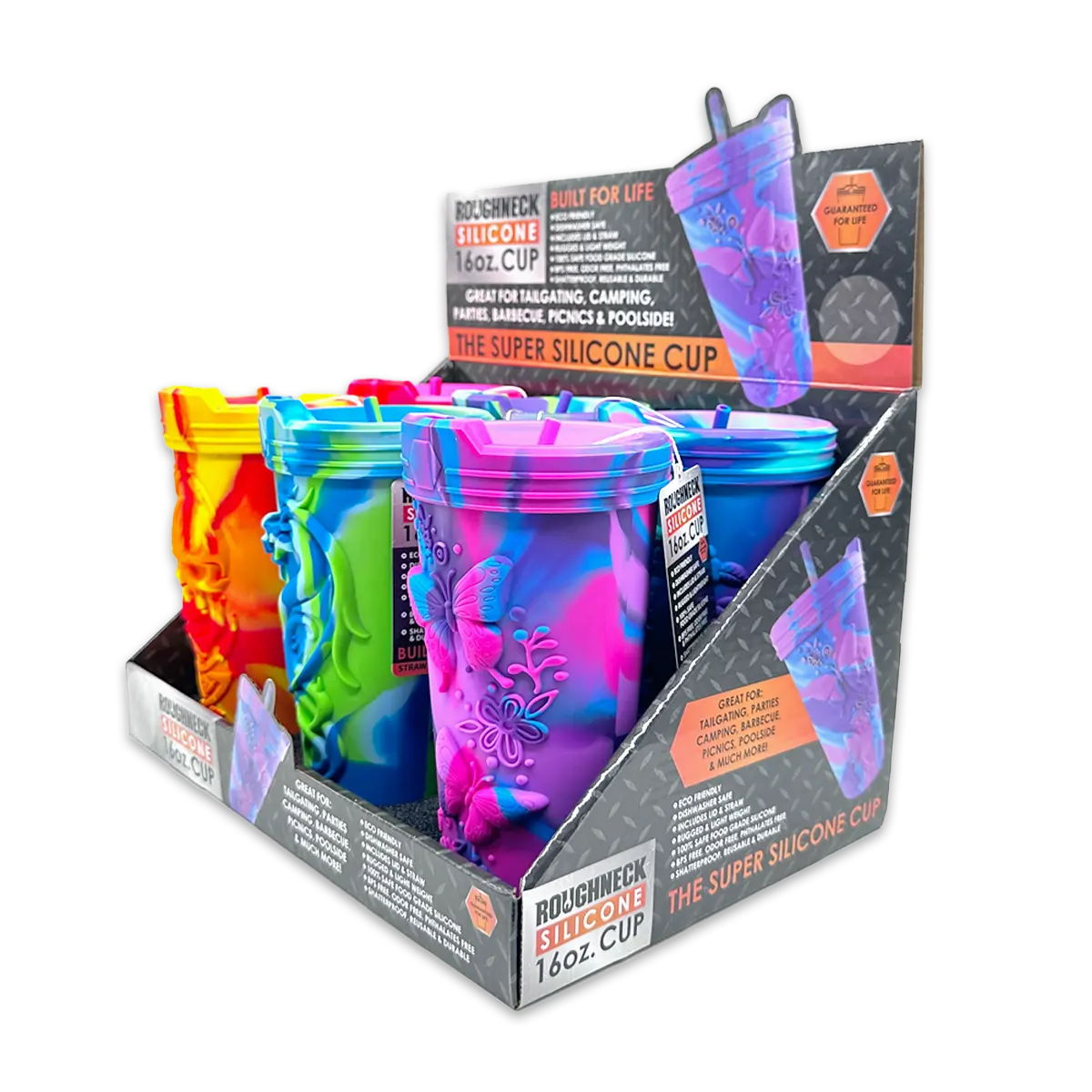 Roughneck Silicone Cup 16oz +Lid 6 Pieces Per Retail Ready Display 25292 ROUGHNECK