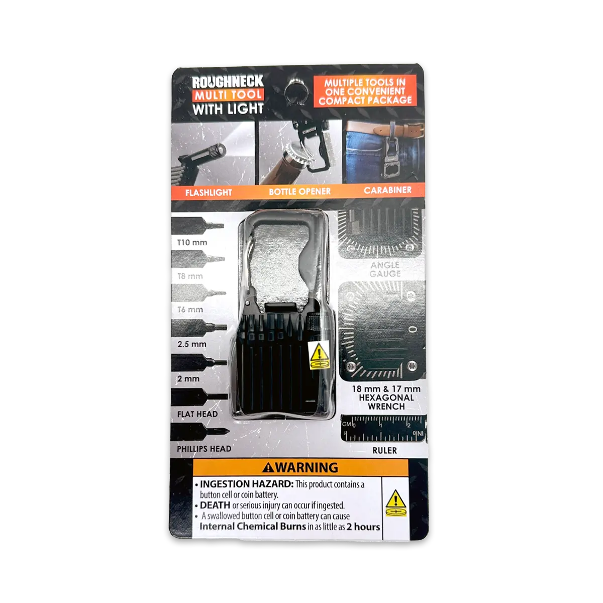 Multi-Tool 14-in-1 Carabiner with Light - 6 Pieces Per Retail Ready Display 25312 ROUGHNECK