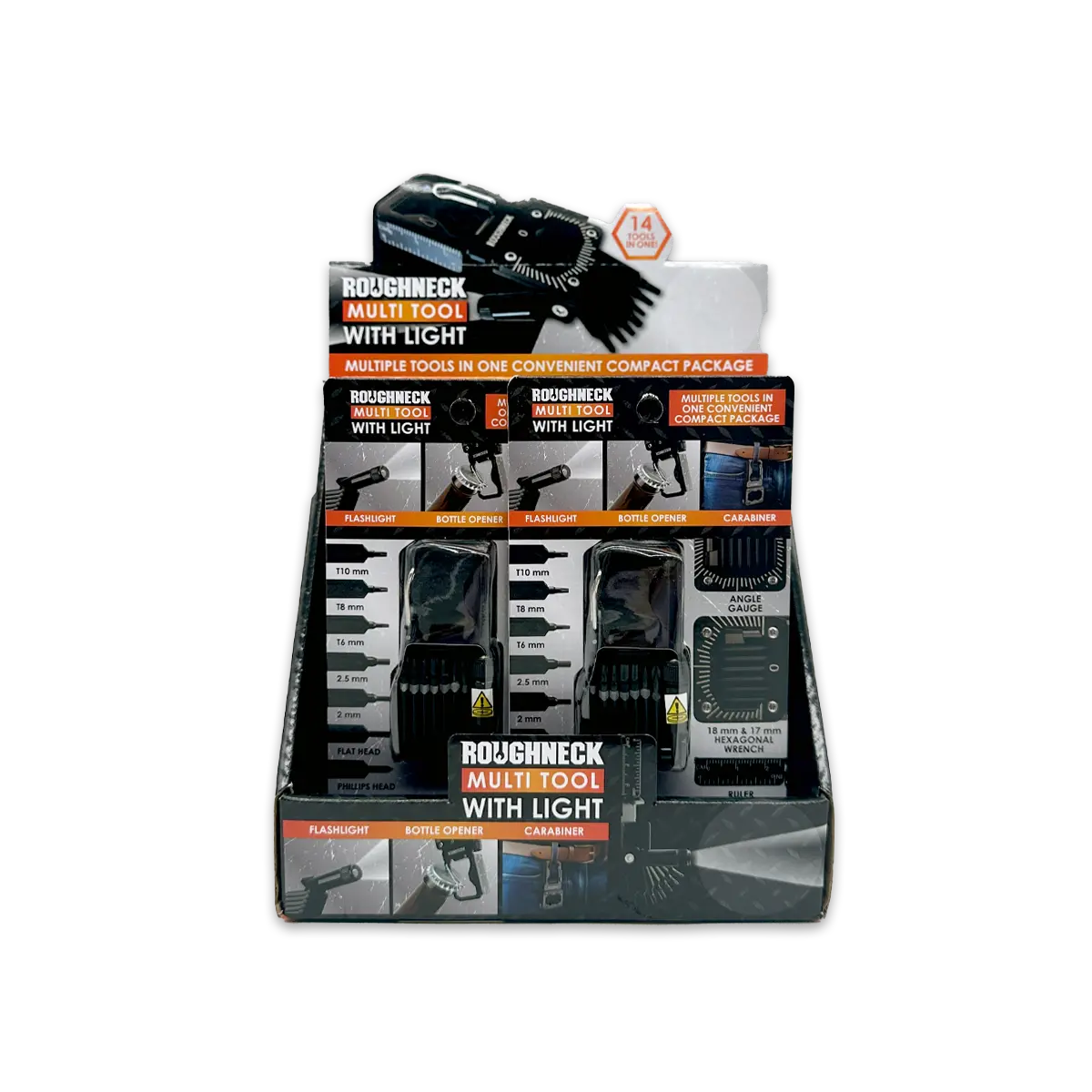 Multi-Tool 14-in-1 Carabiner with Light - 6 Pieces Per Retail Ready Display 25312 ROUGHNECK