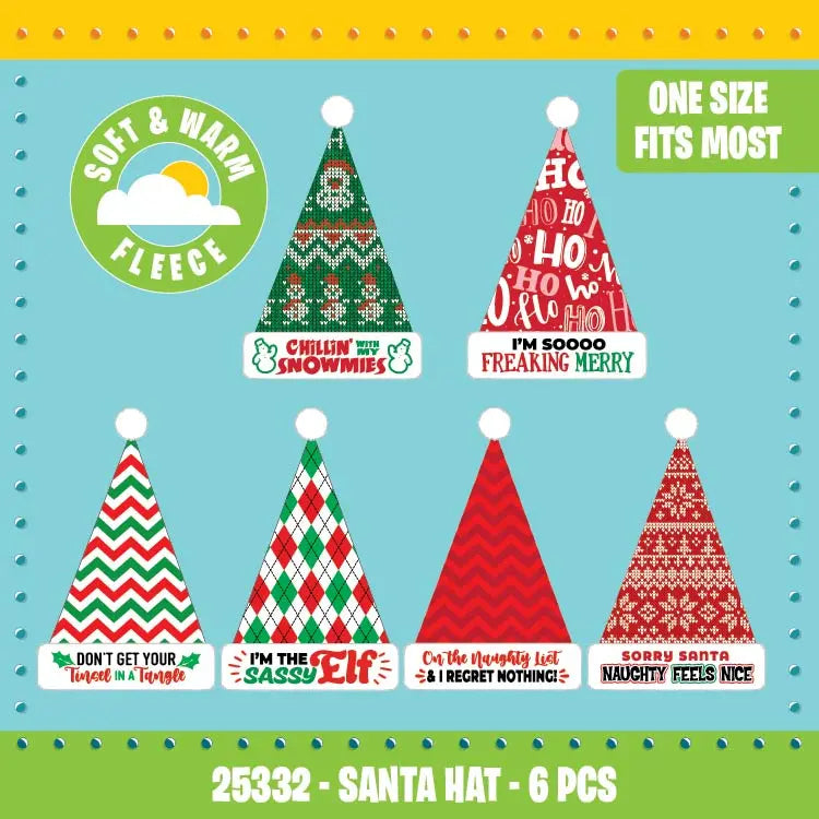 Christmas Santa Winter Hat with Merchandising Hang Strip - 6 Pieces Per Pack 25332 NOVELTY INC