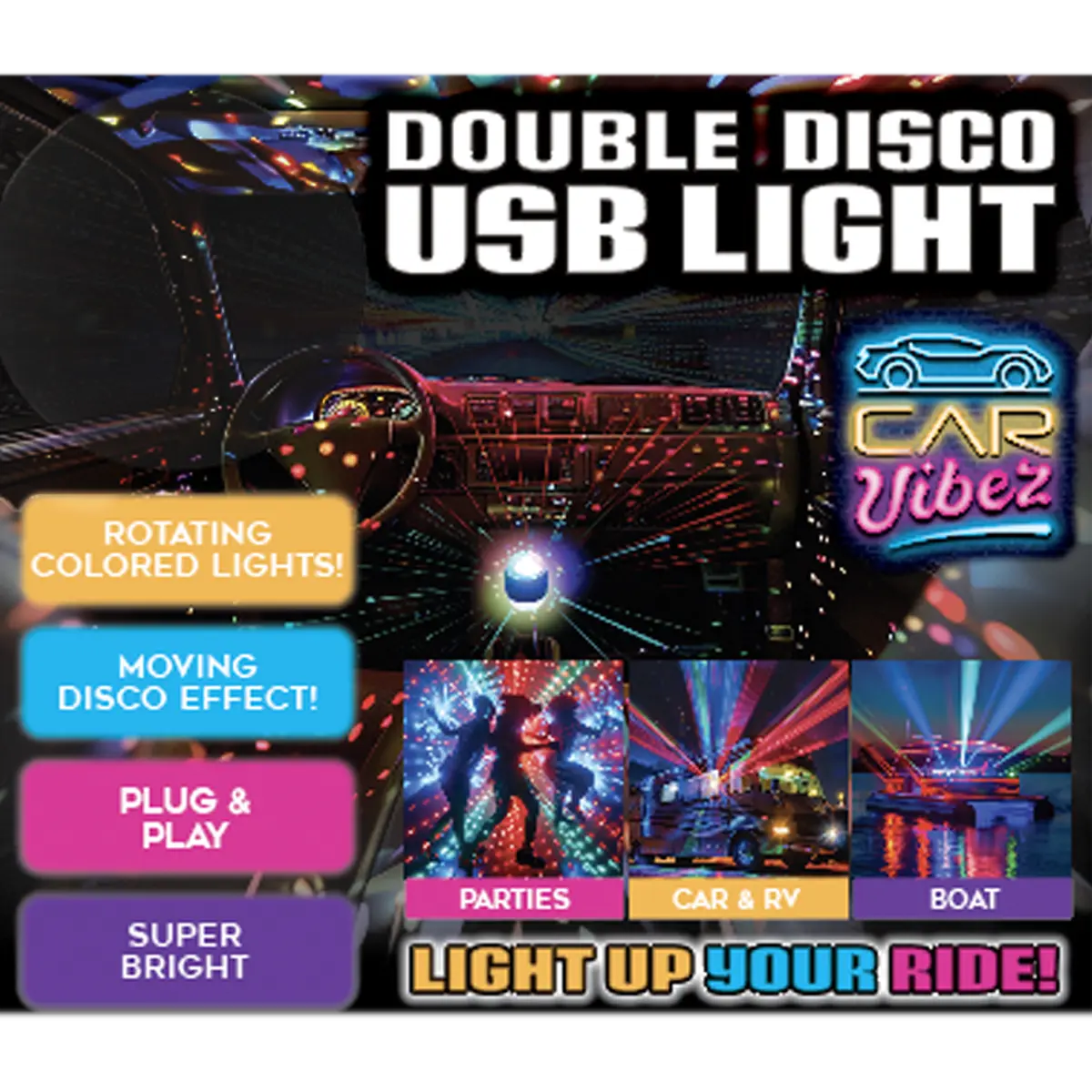 Mood Light USB Double Disco Ball - 6 Pieces Per Retail Ready Display 25344 CAR VIBEZ
