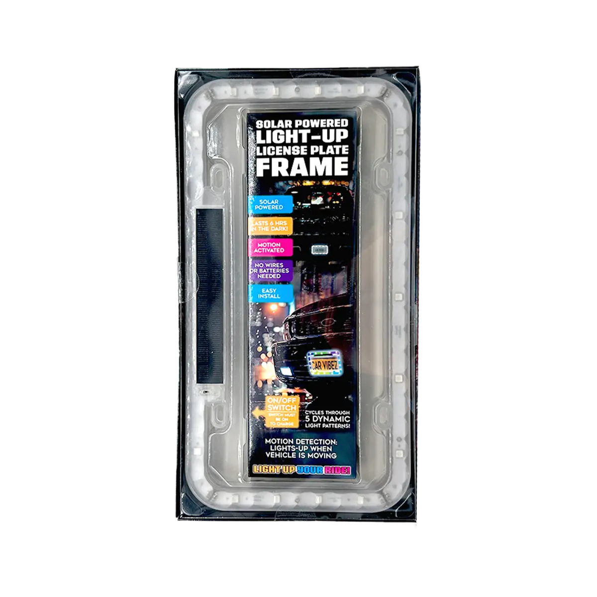 Solar Powered Light-Up License Plate Frame - 6 Pieces Per Retail Ready Display 25378 CAR VIBEZ