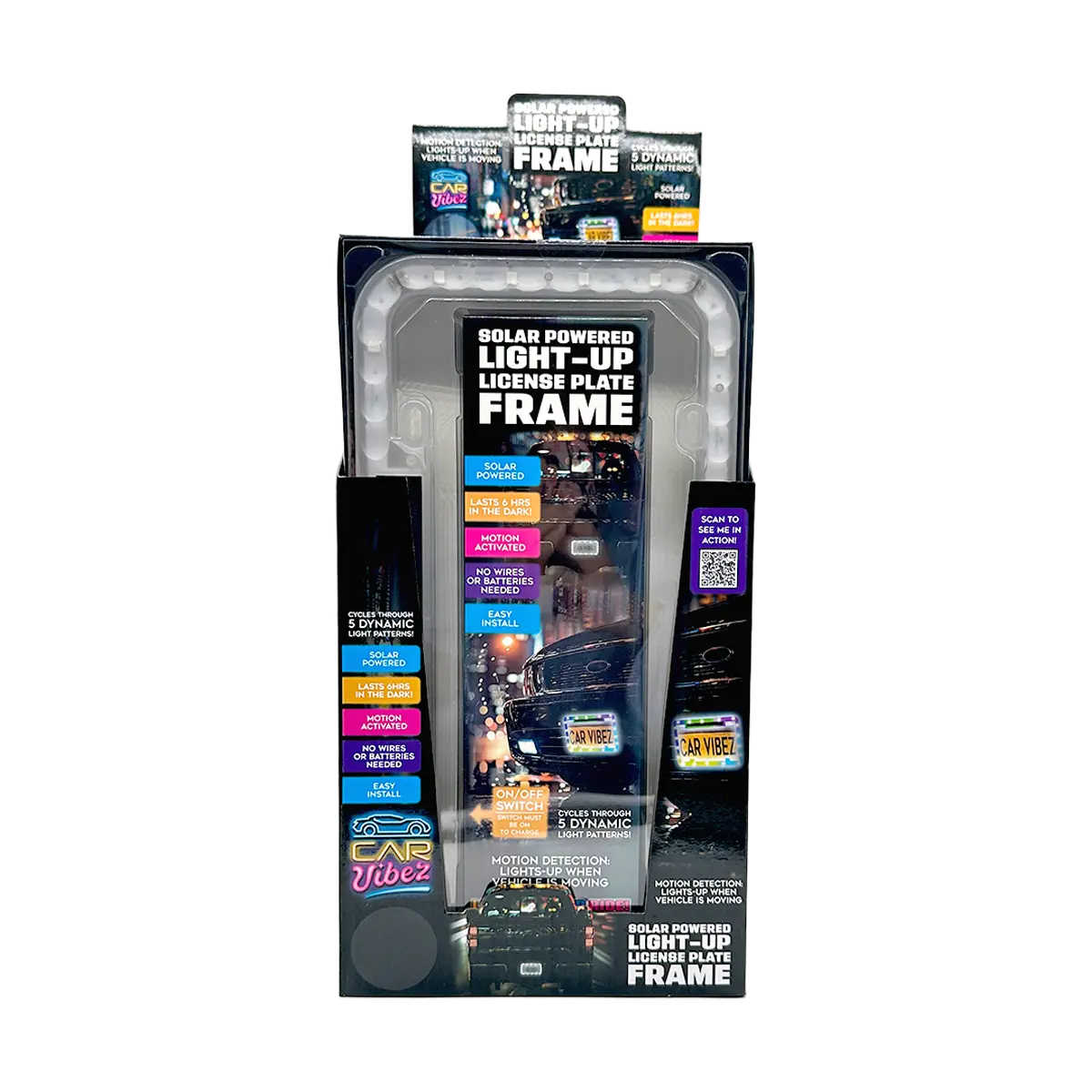 Solar Powered Light-Up License Plate Frame - 6 Pieces Per Retail Ready Display 25378 CAR VIBEZ