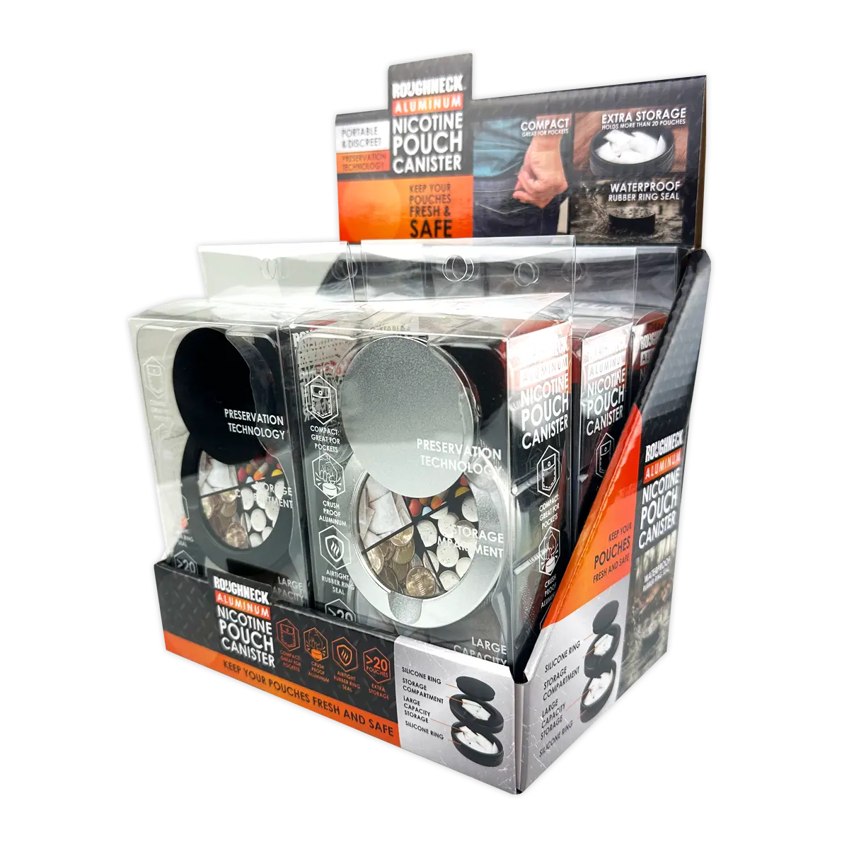 Nicotine Pouch And Storage Canisters  - 6 Pieces Per Retail Ready Display 25747 ROUGHNECK