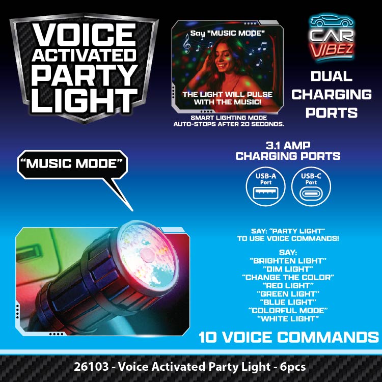 Voice Activated USB Party Light - 6 Pieces Per Retail Ready Display 26103 CAR VIBEZ