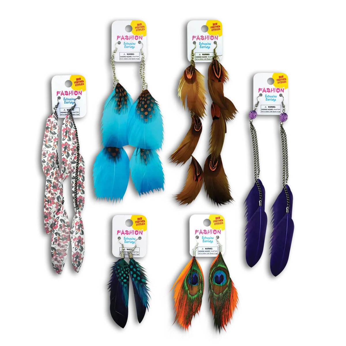 Fashion Extension Feather Earrings  - 18 Pieces Per Retail Ready Kit Display 28287 NOVELTY INC