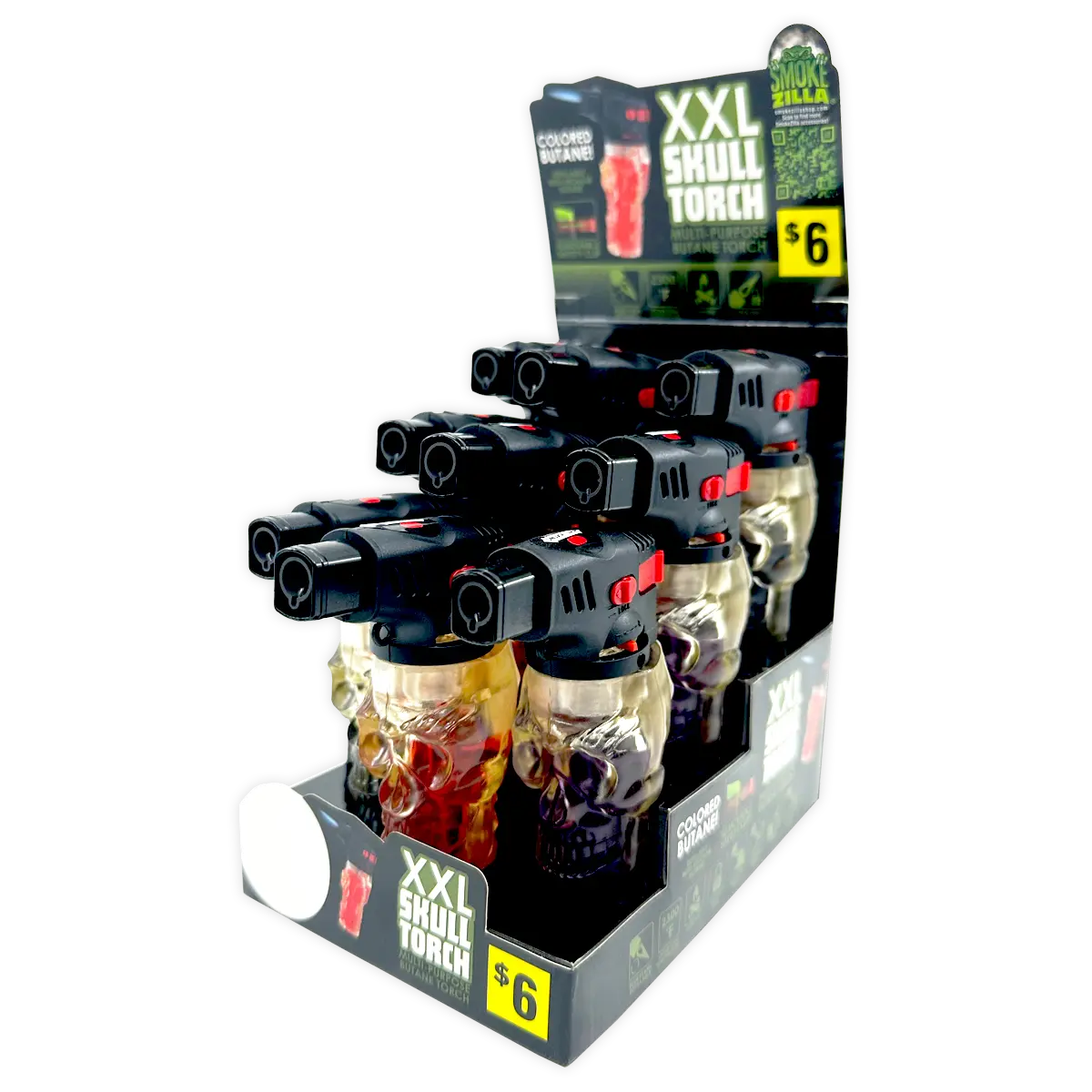 Colored Butane Molded Skull XXL Torch Lighter - 9 Pieces Per Retail Ready Display 40346 SMOKEZILLA