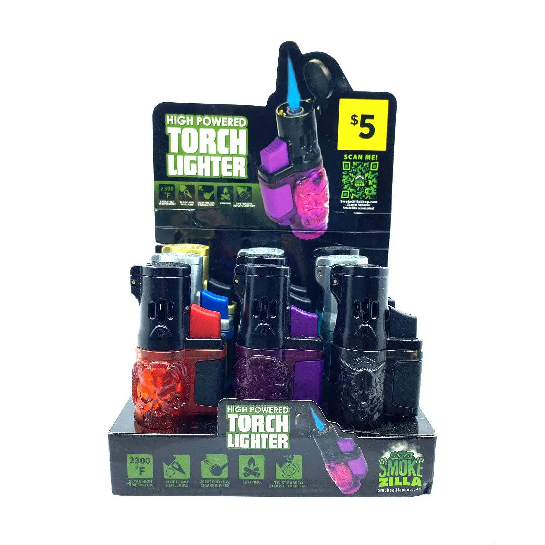 Molded Torch Lighter with Flip Top- 9 Pieces Per Retail Ready Display 41419 SMOKEZILLA