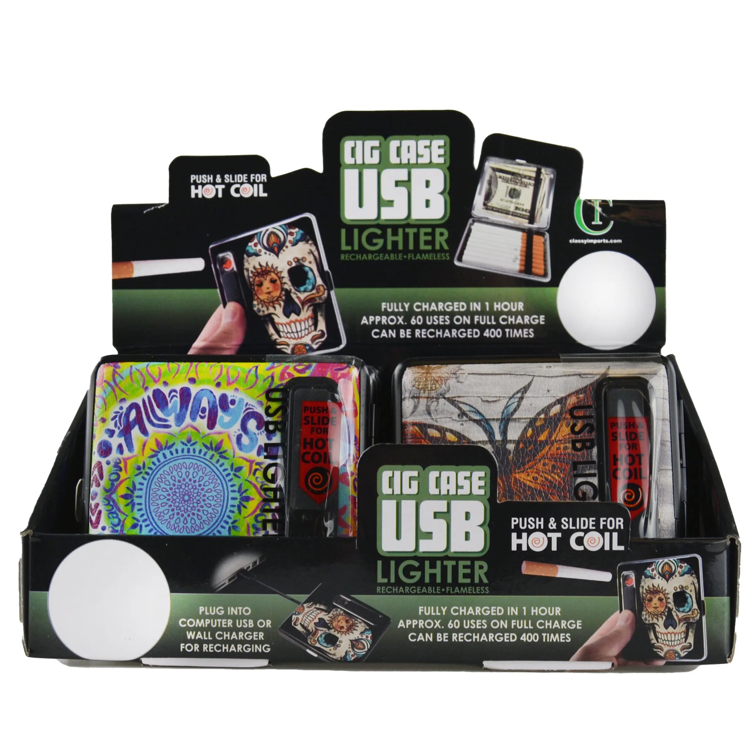 Cigarette Case with USB Coil Lighter - 8 Pieces Per Retail Ready Display 41334 SMOKEZILLA