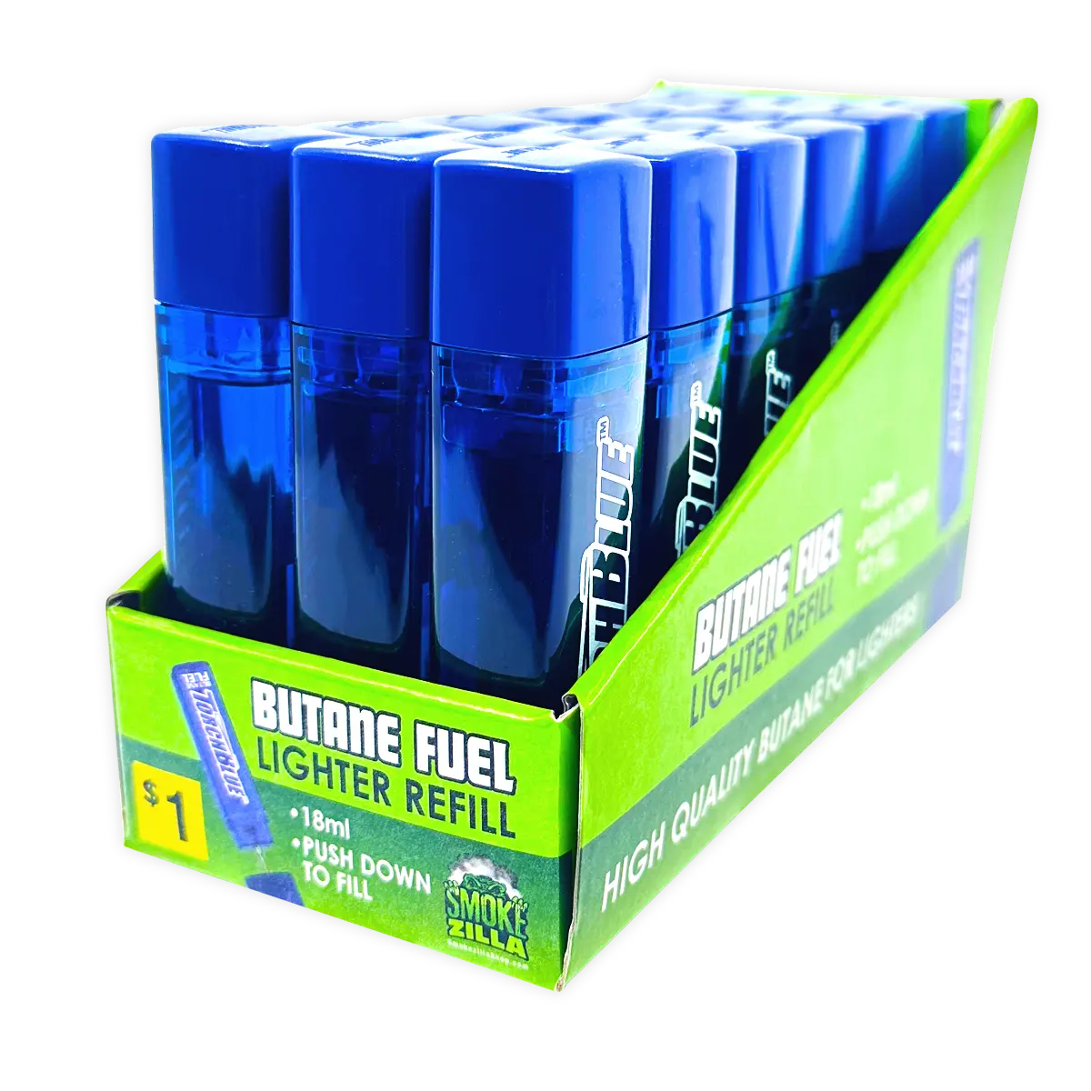 18ML Torch Blue Bulk Butane Refill - 18 Pieces Per Retail Ready Display 41355 SMOKEZILLA