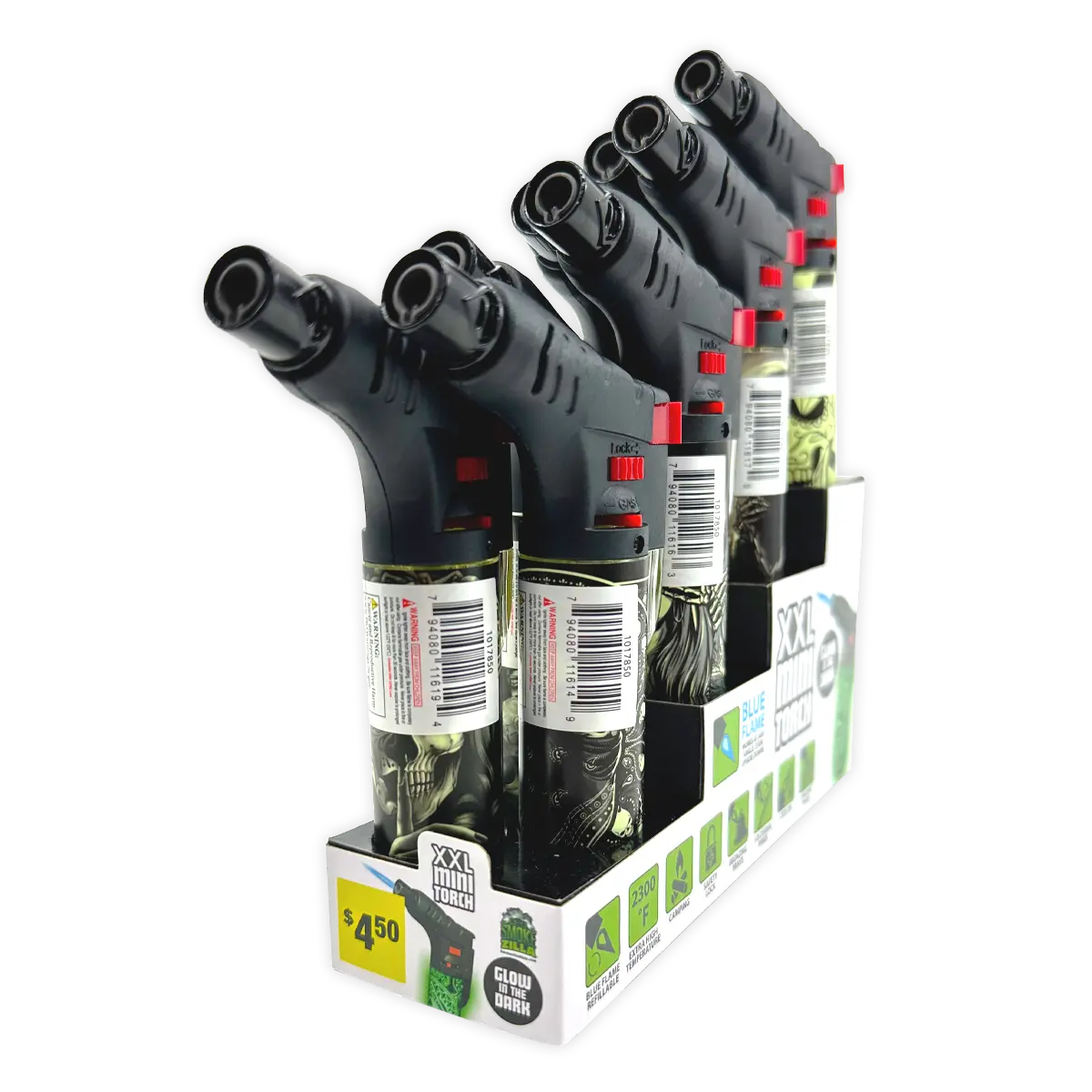 Glow in The Dark XXL Thin Torch Lighter - 8 Pieces Per Retail Ready Display 41402 SMOKEZILLA