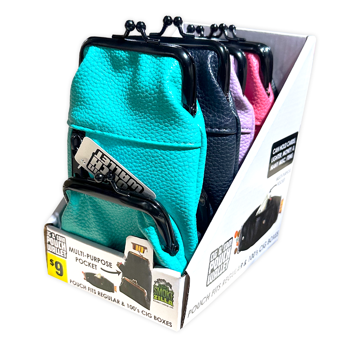 Leatherette Cigarette Pouch with Coin Wallet - 5 Pieces Per Retail Ready Display 41414 SMOKEZILLA