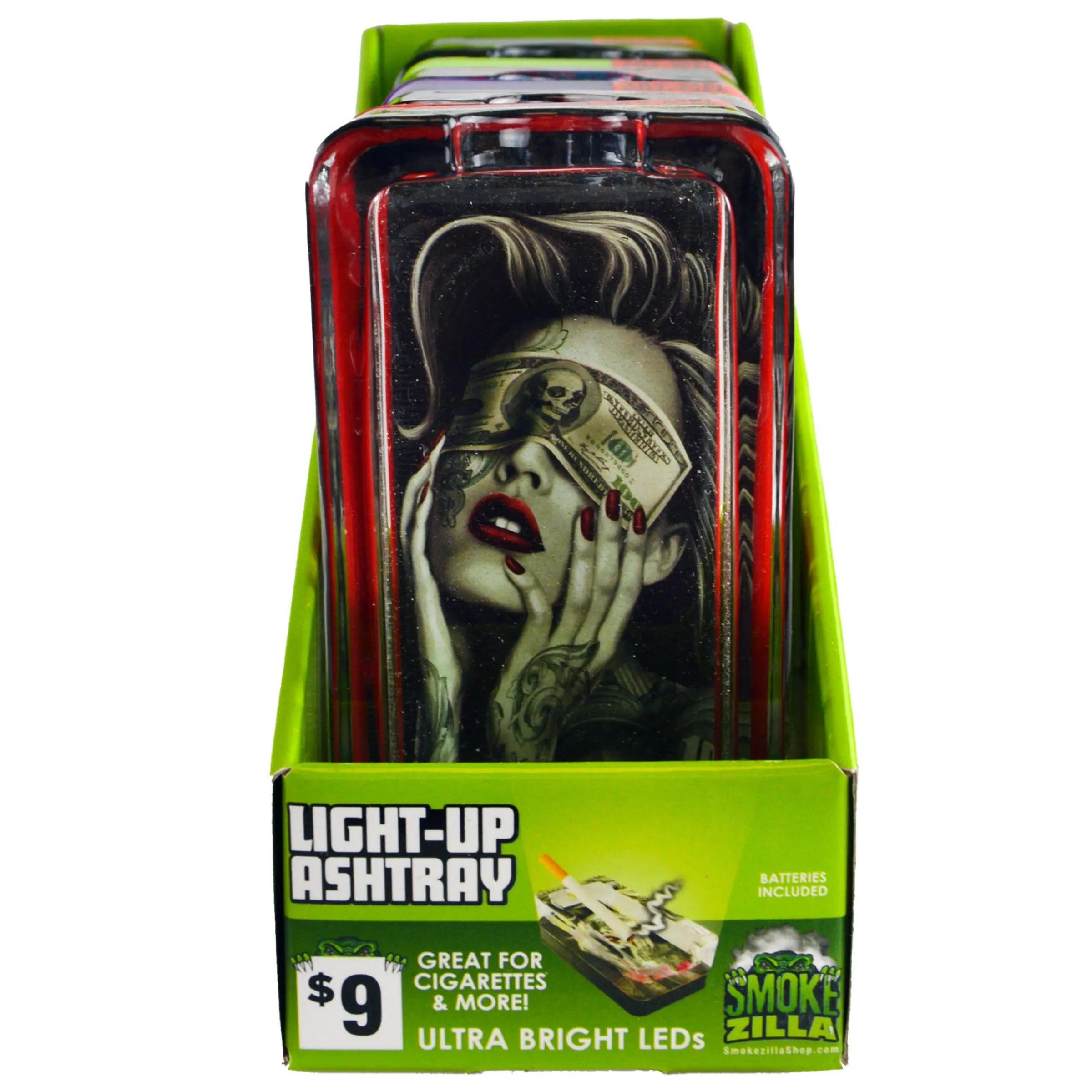 Glass Ashtray with LED Light-Up Design - 4 Pieces Per Retail Ready Display 41493 SMOKEZILLA