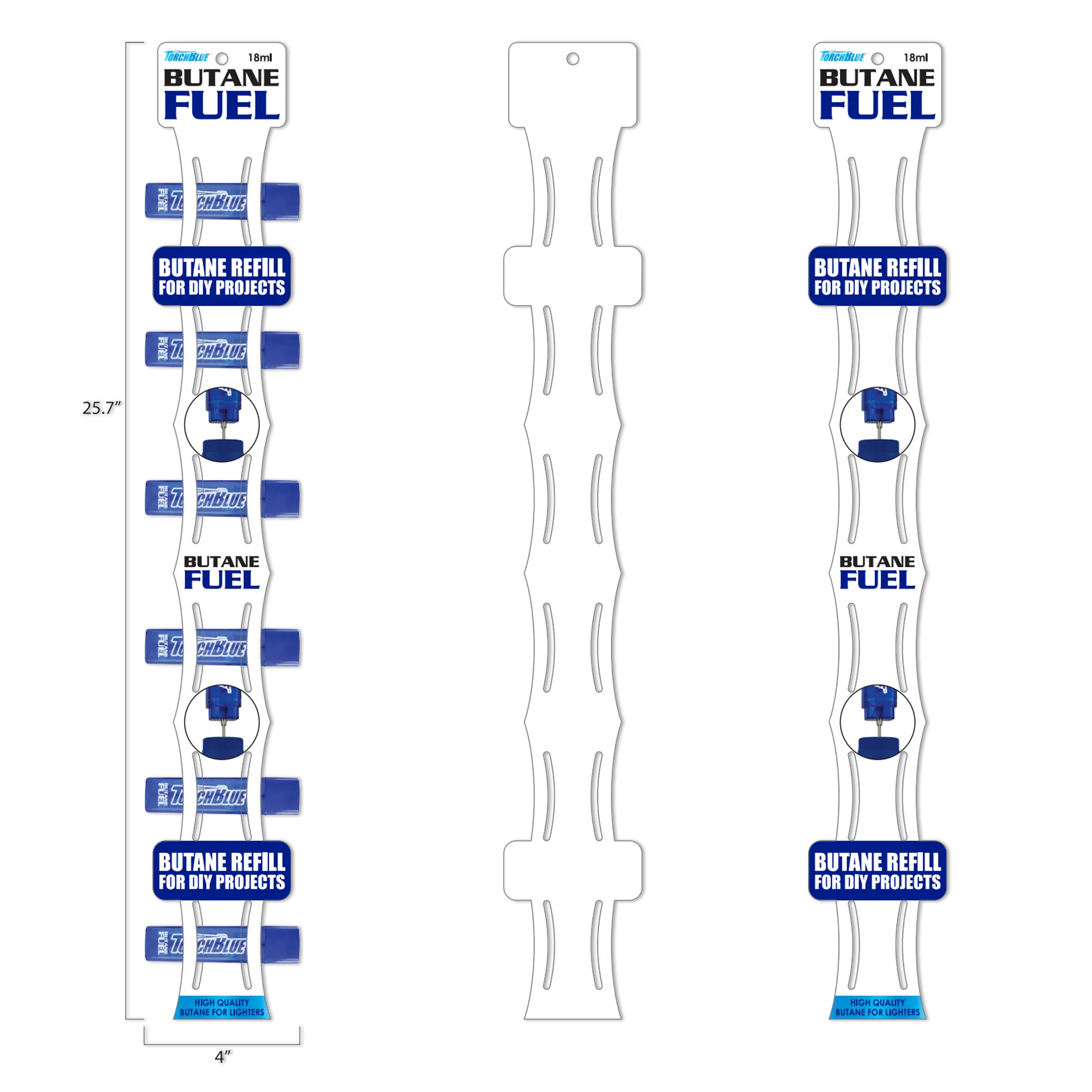 18ML Bulk Torch Blue Butane Refill with Merchandising Hang Strip - 6 Pieces Per Retail Ready Display 41554 TORCH BLUE