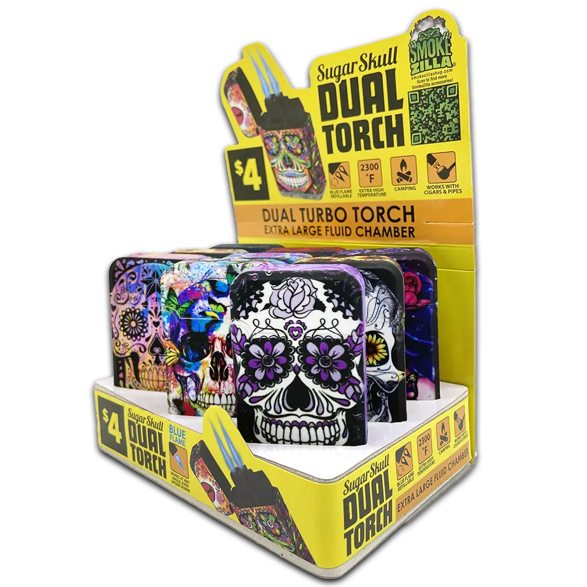 Sugar Skull Dual Torch Lighter - 9 Pieces Per Retail Ready Display 41582 SMOKEZILLA