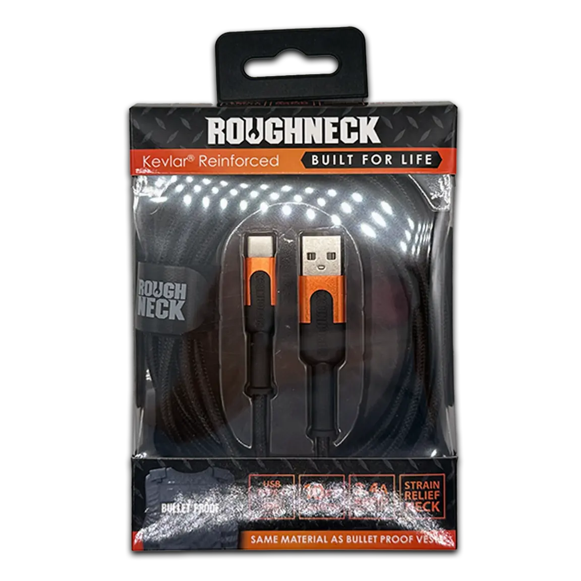 Charging Cable Roughneck Soft Cloth USB to USB-C 10FT 2.4 Amp - 6 Pieces Per Retail Ready Display 41593D ROUGHNECK