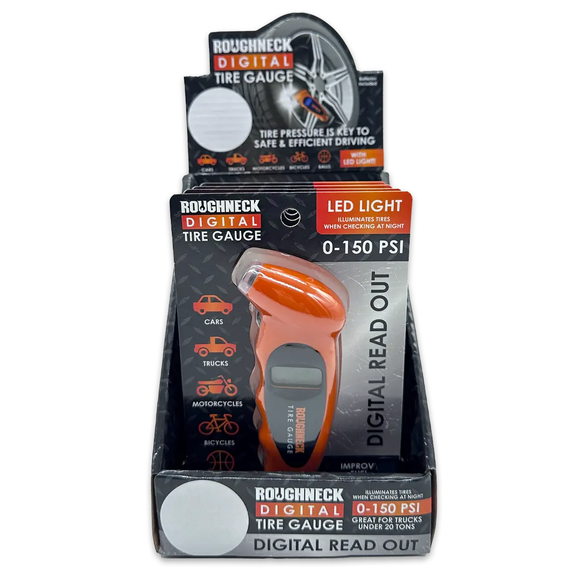 Digital Tire Gauge with LED Light - 4 Pieces Per Retail Ready Display 41655 ROUGHNECK