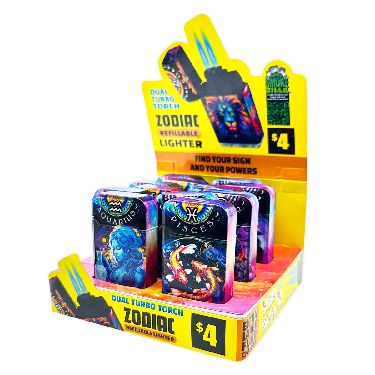 Zodiac Dual Torch Lighter- 12 Pieces Per Retail Ready Display 41661 SMOKEZILLA