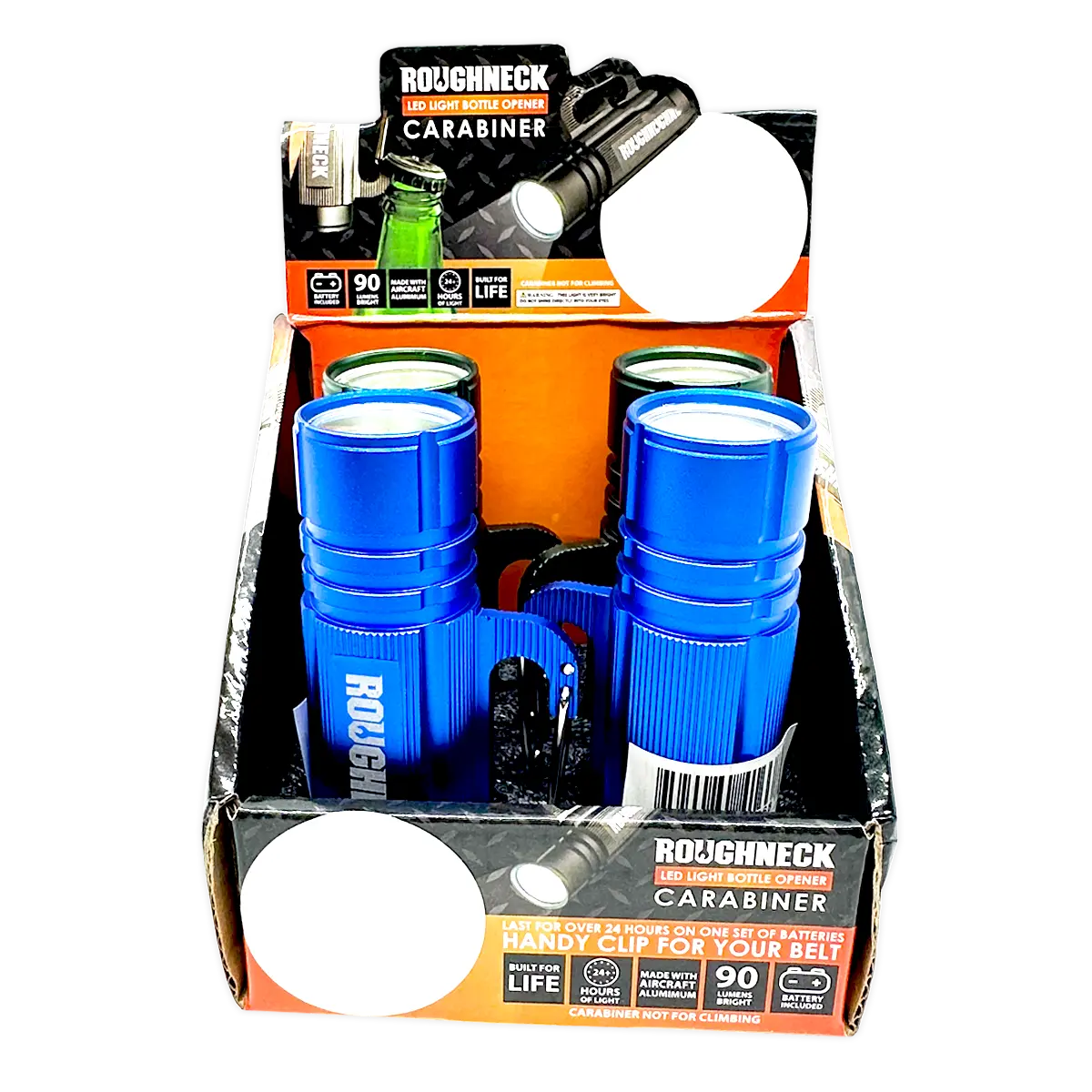 LED Flashlight with Carabiner - 4 Pieces Per Retail Ready Display 41668 ROUGHNECK