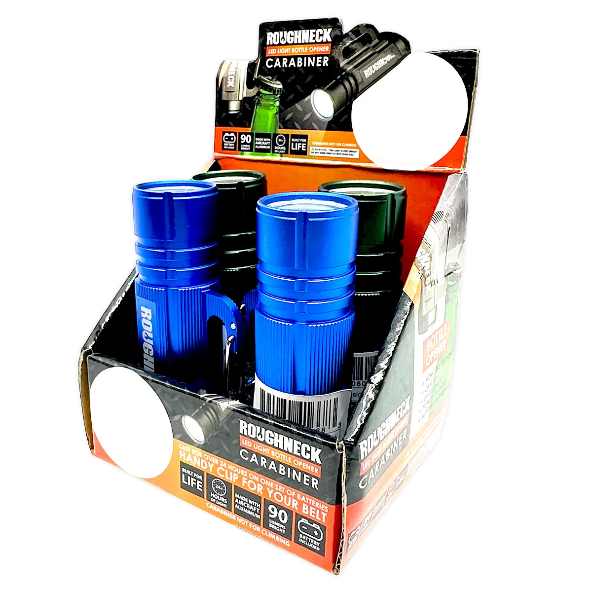 LED Flashlight with Carabiner - 4 Pieces Per Retail Ready Display 41668 ROUGHNECK