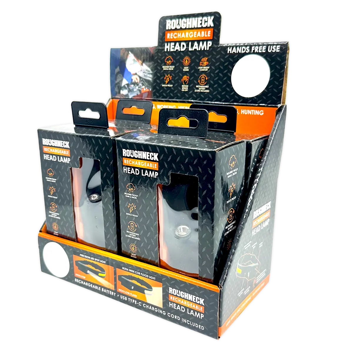 Headlamp Flashlight with Motion Sensor - 4 Pieces Per Retail Ready Display 41671 ROUGHNECK