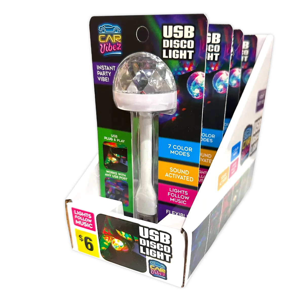 Mood Light Mini USB Disco Ball - 4 Pieces Per Retail Ready Display 41677 CAR VIBEZ