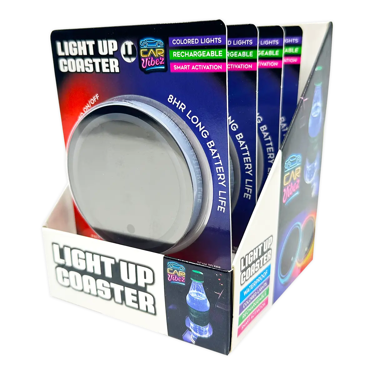 Mood Light LED Light-Up Coaster - 4 Pieces Per Retail Ready Display 41678 CAR VIBEZ