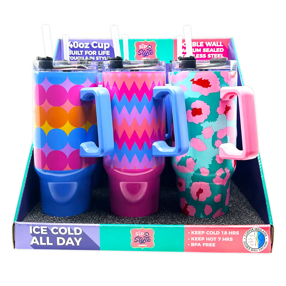 40 oz Insulated Stainless-Steel Summer Printed Cups - 6 Pieces Per Retail Ready Display 41685 ROUGHNECK