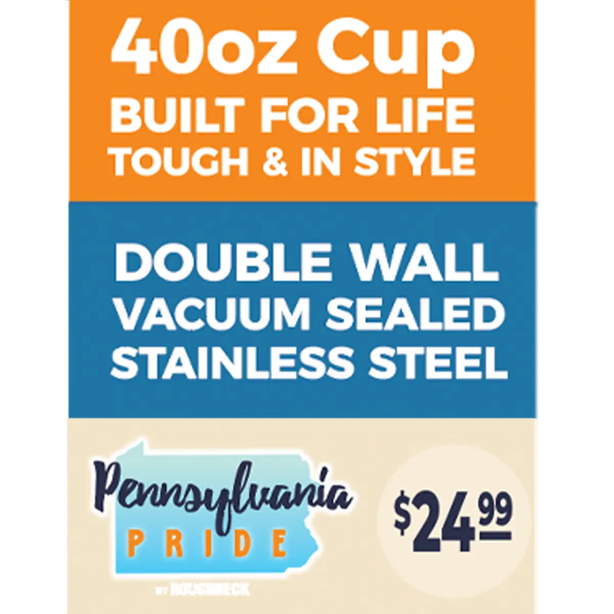 40 oz Stainless-Steel Insulated Printed Cup Pennsylvania Floor Display - 12 Pieces Per Retail Ready Display 88559 ROUGHNECK