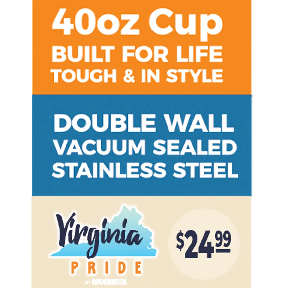 40 oz Stainless-Steel Insulated Printed Cup Virginia Floor Display - 12 Pieces Per Retail Ready Display 88561 ROUGHNECK