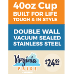 40 oz Stainless-Steel Insulated Printed Cup Virginia Floor Display - 12 Pieces Per Retail Ready Display 88561 ROUGHNECK