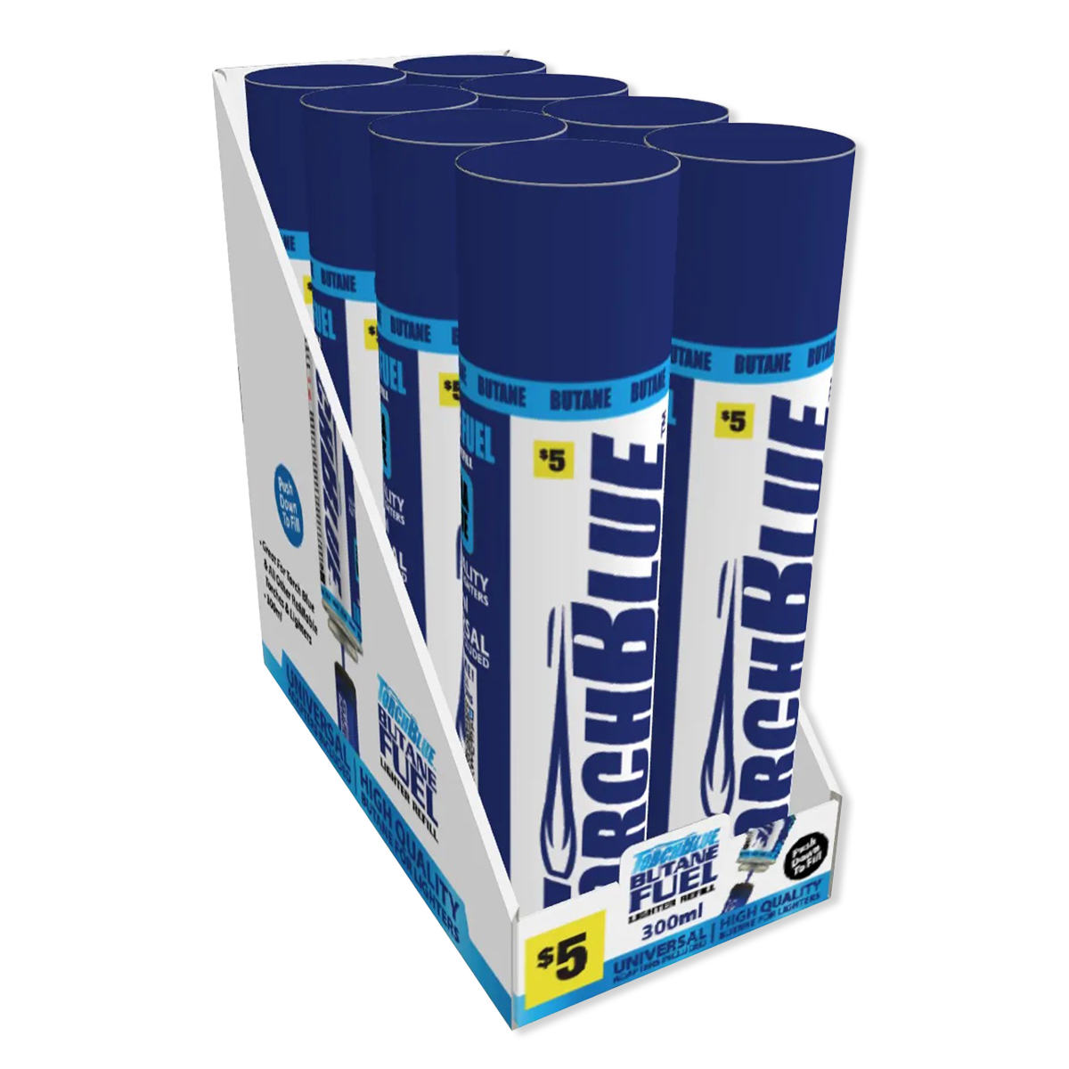 300ML Bulk Torch Blue Butane Refill - 8 Pieces Per Retail Ready Display 41737 TORCH BLUE