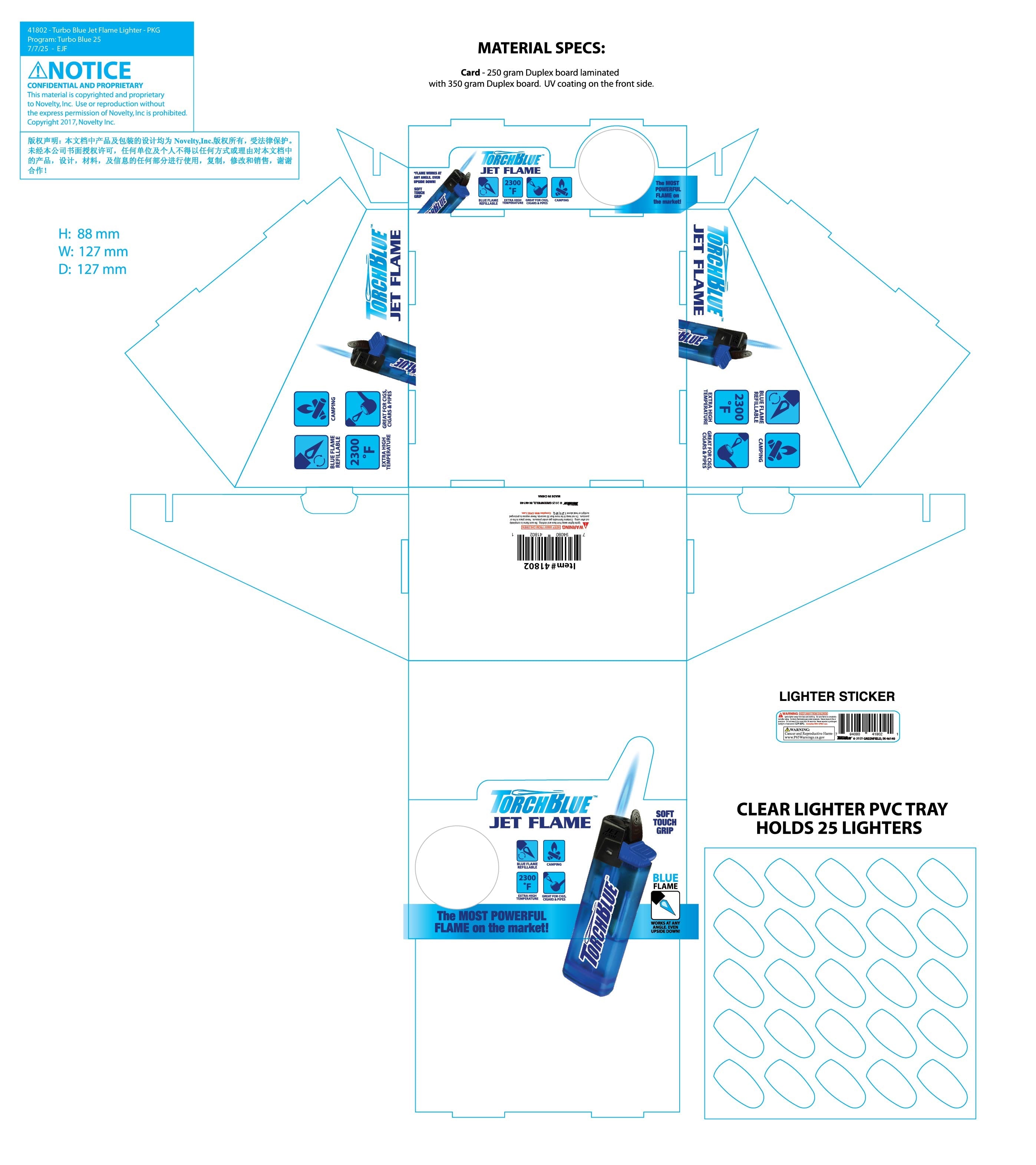 Custom Hot Spot Torch Jet Flame Lighter - 25 Pieces Per Retail Ready Display 41802 TORCH BLUE