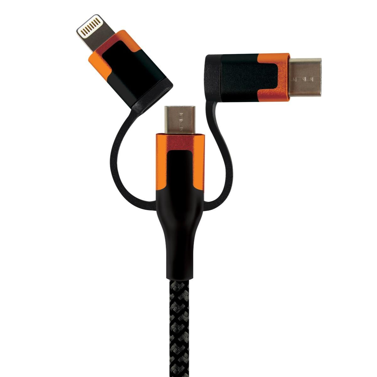 Charging Cable USB 3 in 1 Multi-Head USB-C / Micro USB / Lightning 10FT - 3 Pieces Per Pack 24561 ROUGHNECK