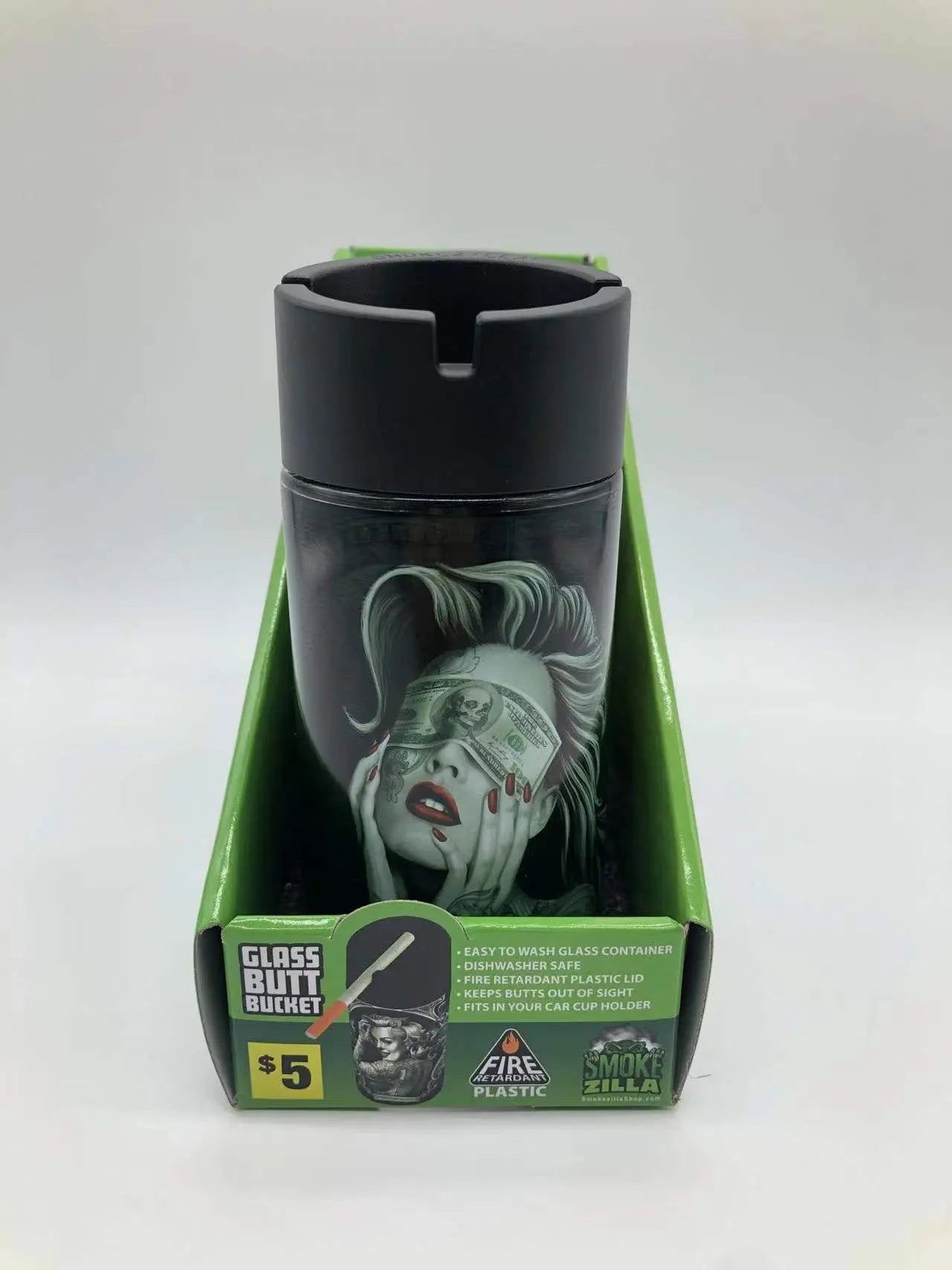 Full Print Glass Butt Bucket Ashtray - 3 Per Retail Ready Wholesale Display 41462 SMOKEZILLA