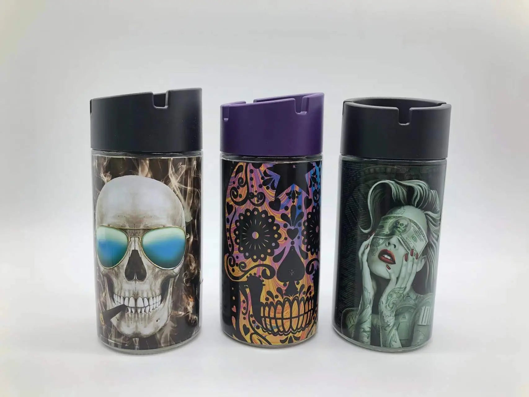 Full Print Glass Butt Bucket Ashtray - 3 Per Retail Ready Wholesale Display 41462 SMOKEZILLA