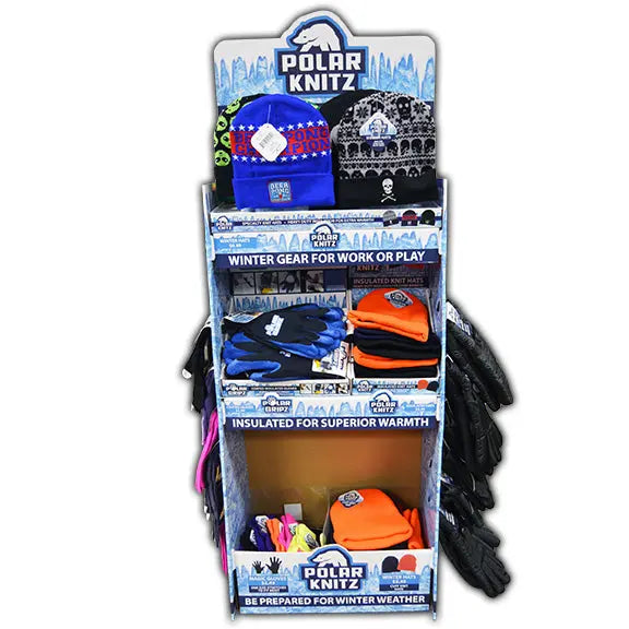 Winter Knit Hat Beanie and Glove Assortment Floor Display - 84 Pieces Per Retail Ready Display 88349 POLAR GEAR