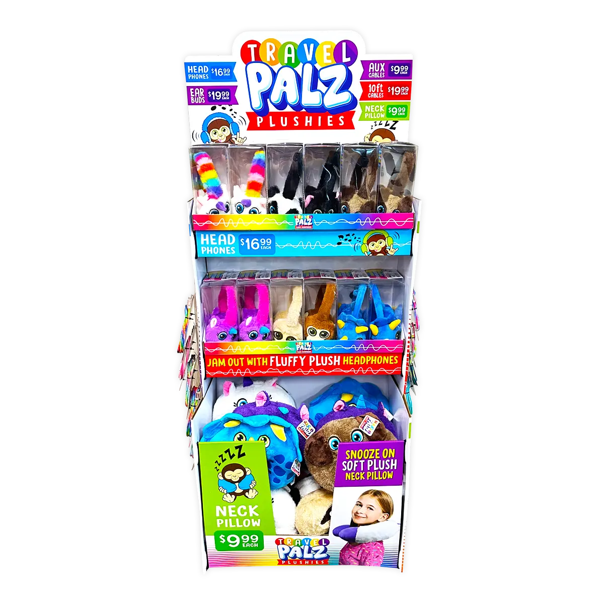 Plush Headphones with 10FT Cable Variety Floor Display 36 Pieces Per Retail Ready Display 88421 KIPP BROTHERS
