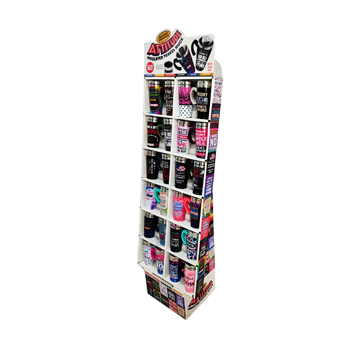 16 oz Travel Mug Assortment Floor Display - 24 Pieces Per Retail Ready Display 88433 NOVELTY INC