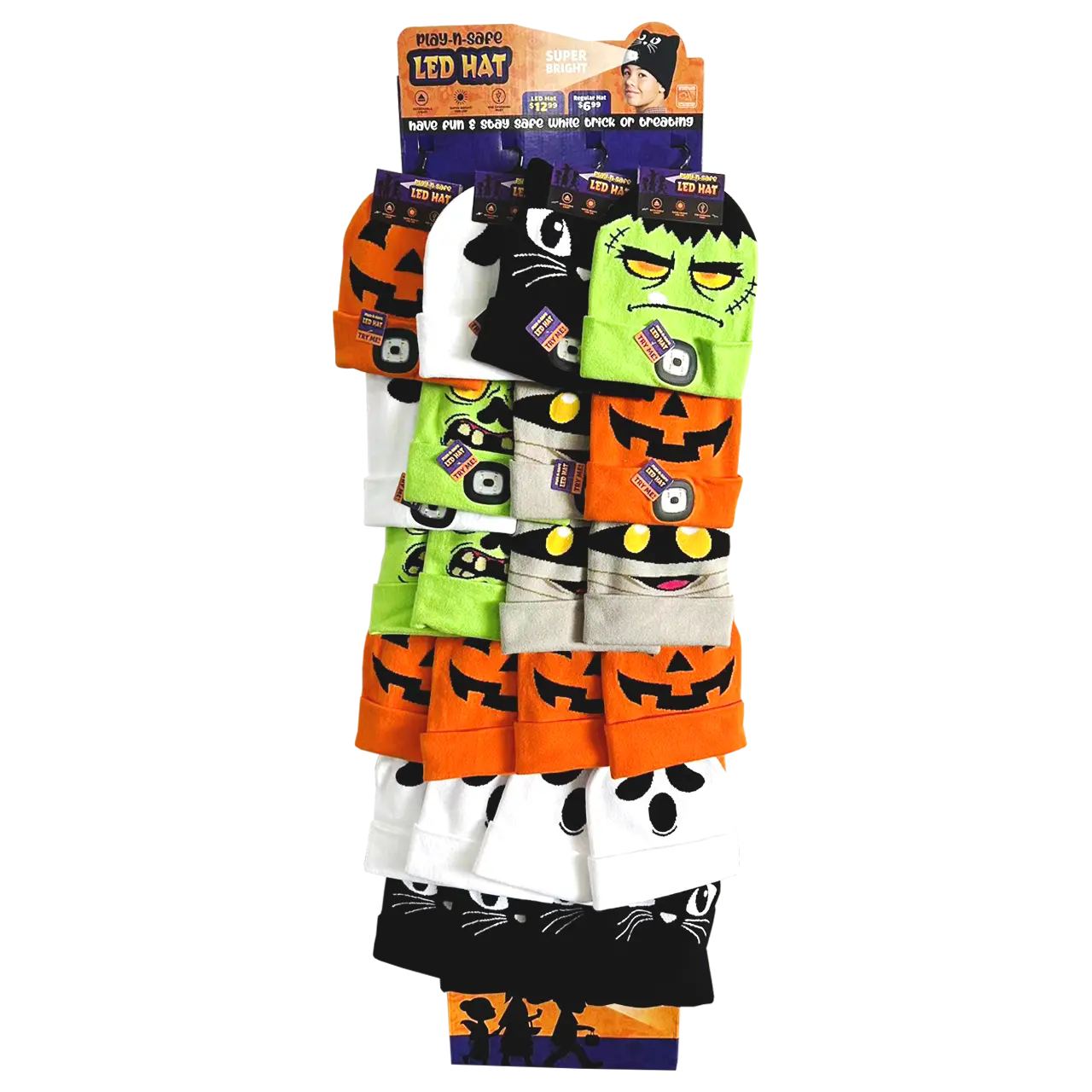 Halloween Knit Hat Beanie LED Light Assortment Floor Display - 36 Pieces Per Retail Ready Display  88463 KIPP BROTHERS