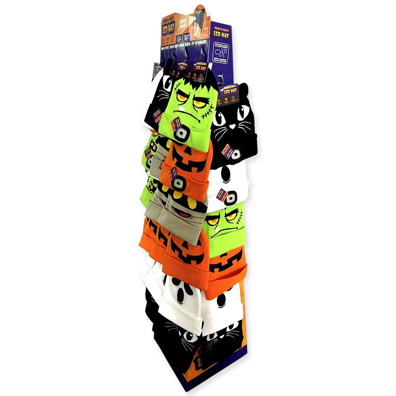 Halloween Knit Hat Beanie LED Light Assortment Floor Display - 36 Pieces Per Retail Ready Display  88463 KIPP BROTHERS