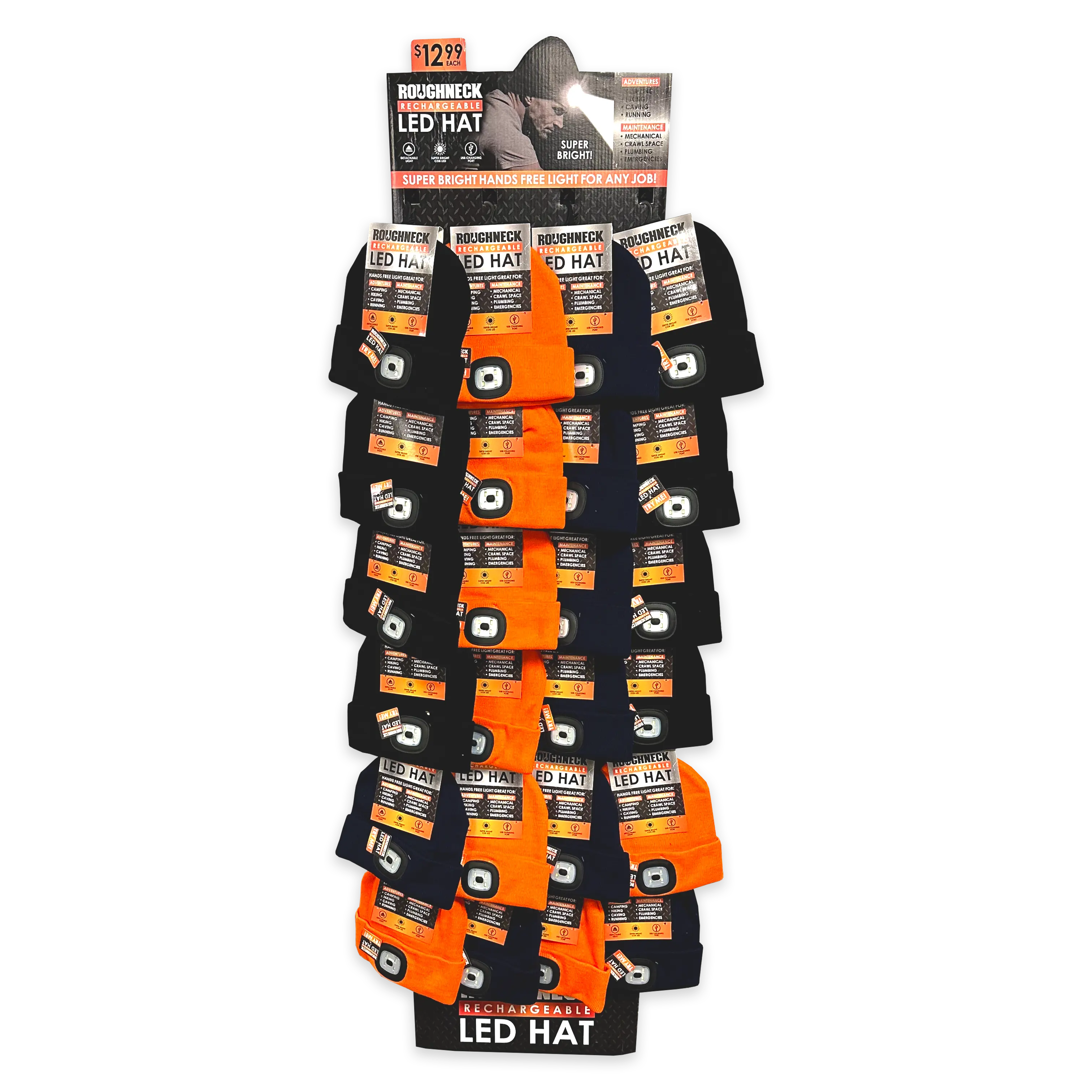 LED Knit Hat Floor Display Kit 24 Pieces Per Retail Ready Display 88466 ROUGHNECK