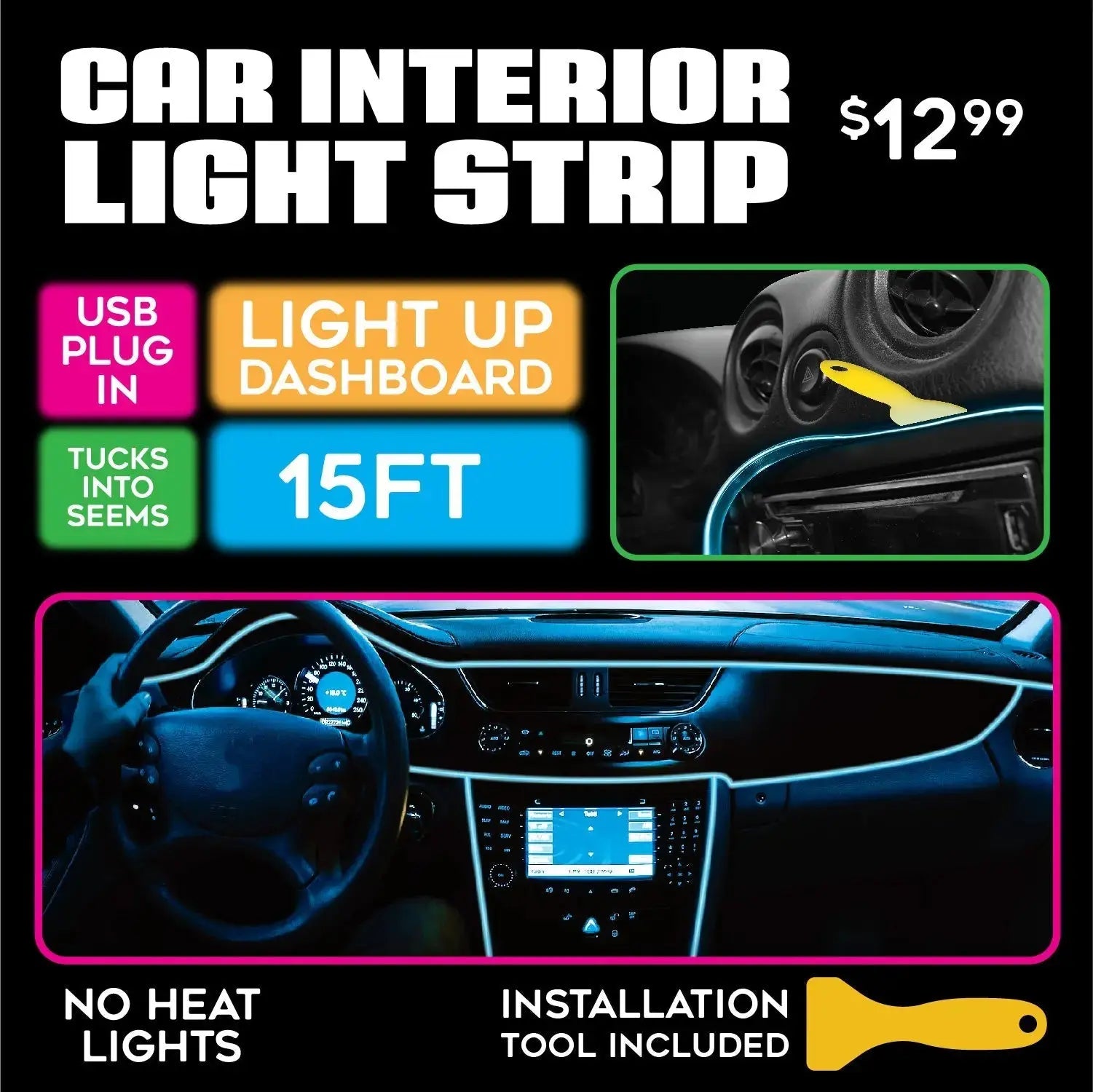 Car Lighting and Auto Accessories Assortment with Merchandising Hang Strip - 22 Pieces Per Retail Ready Display 88663 CAR VIBEZ