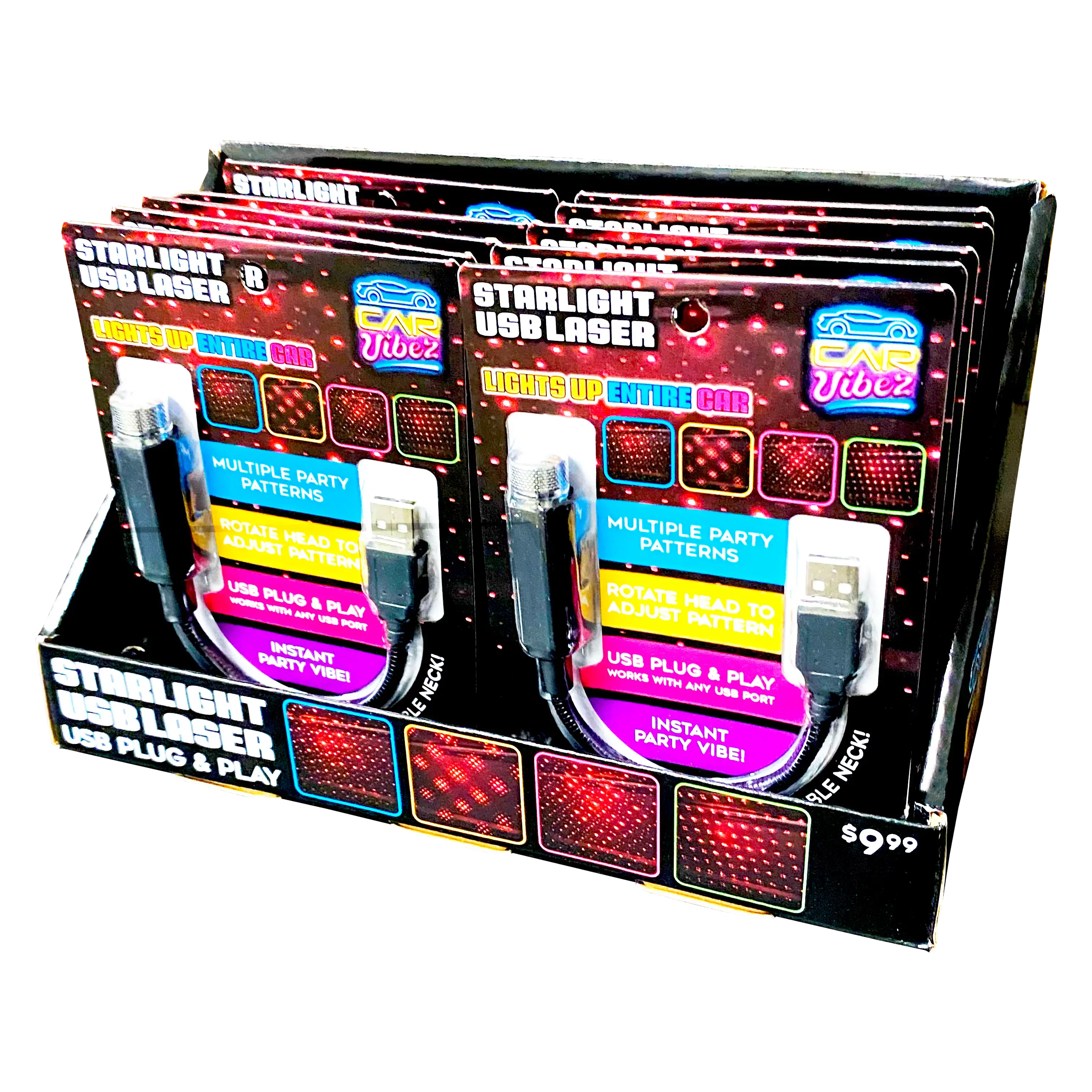 Car Lighting and Auto Accessories Assortment with Merchandising Hang Strip - 22 Pieces Per Retail Ready Display 88663 CAR VIBEZ
