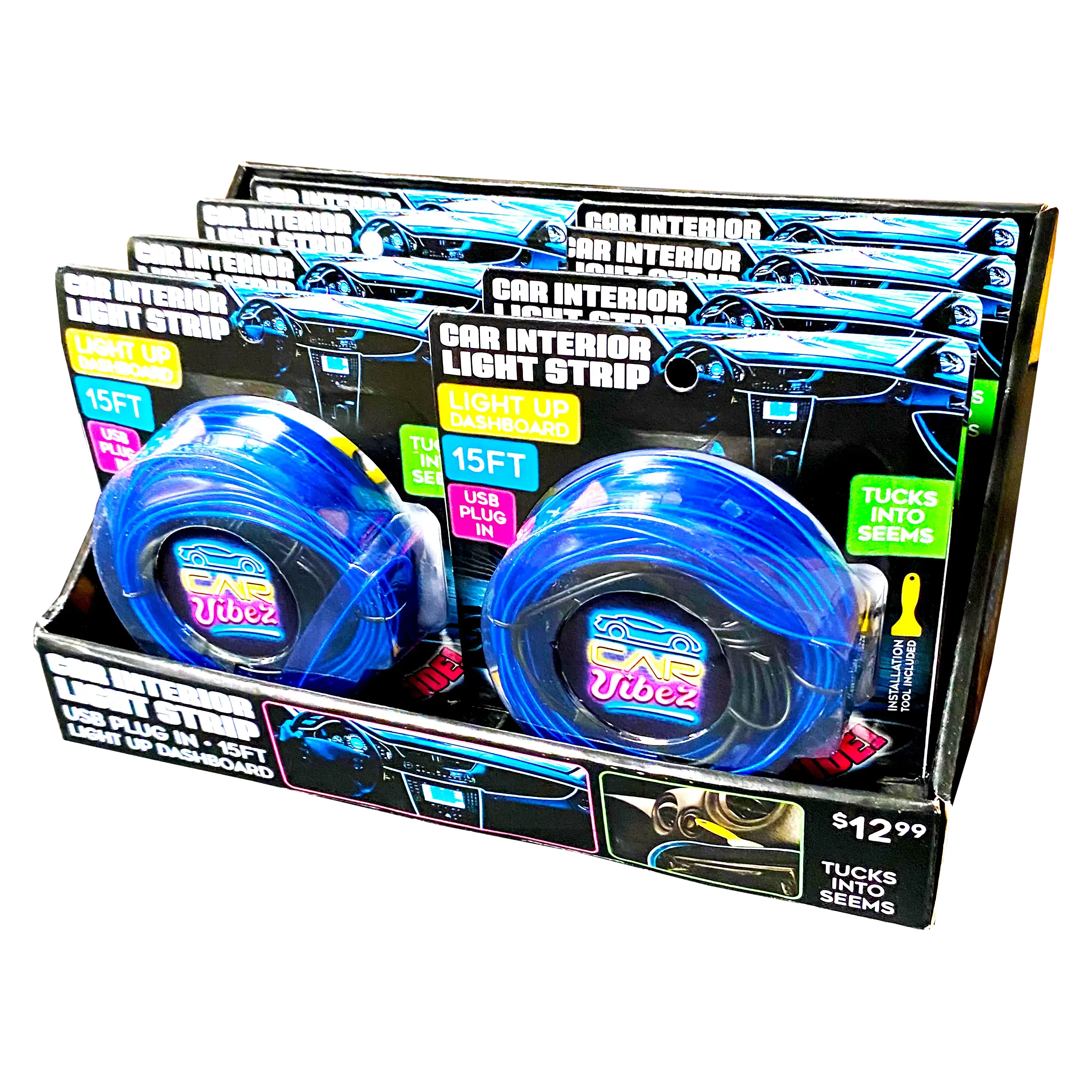 Car Lighting and Auto Accessories Assortment with Merchandising Hang Strip - 22 Pieces Per Retail Ready Display 88663 CAR VIBEZ